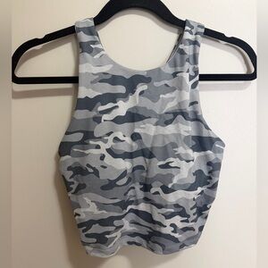 Kyodan Gray Camo Cropped Tank Top Built-in Bra High Neck Size P/S